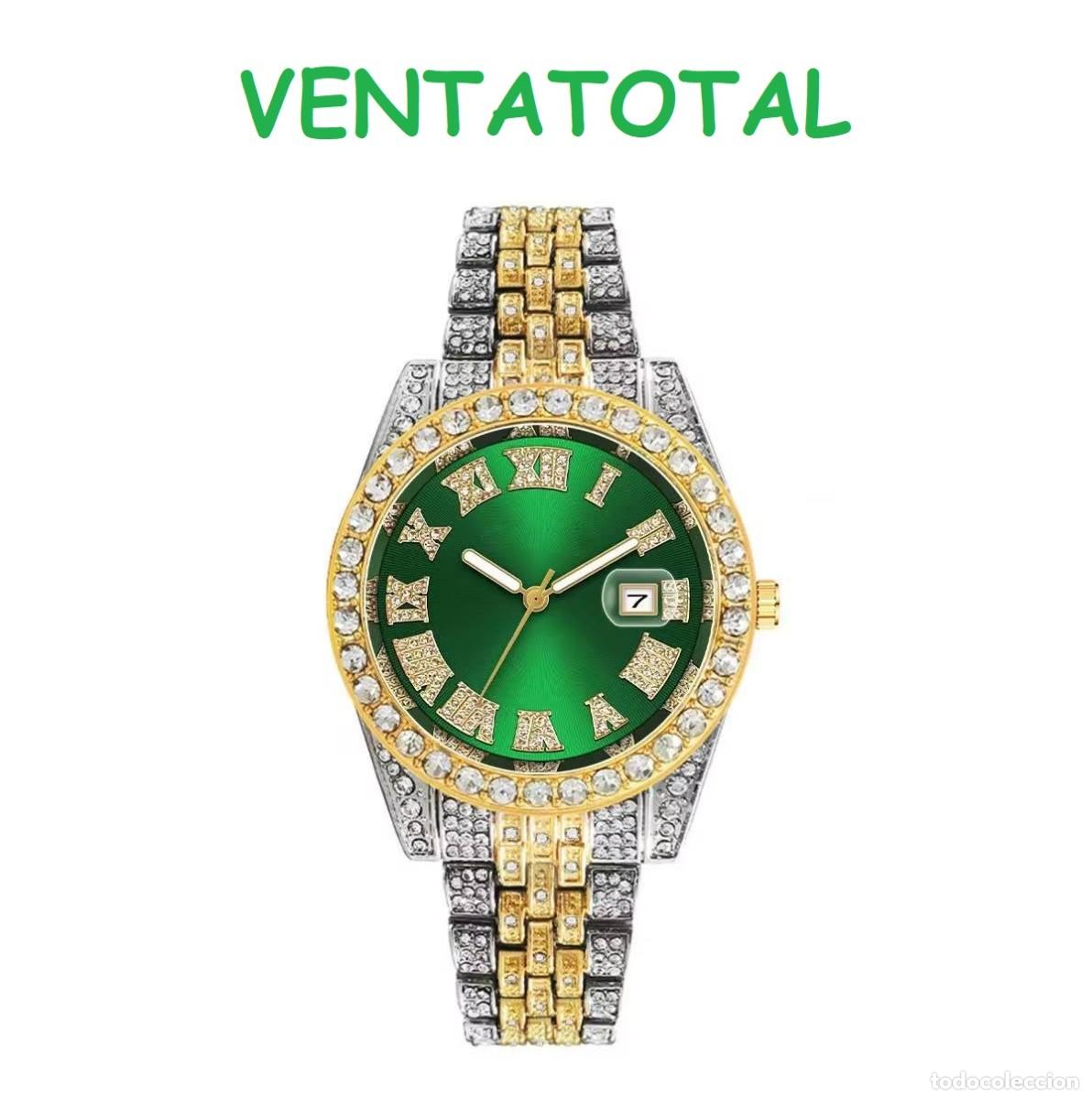 Relojes: RELOJ ANALOGICO CON CALENDARIO ES TIPO ROLEX ES DE ORO DE 18 KILATES LAMINADO CON DIAMANTESLEEDESCRI