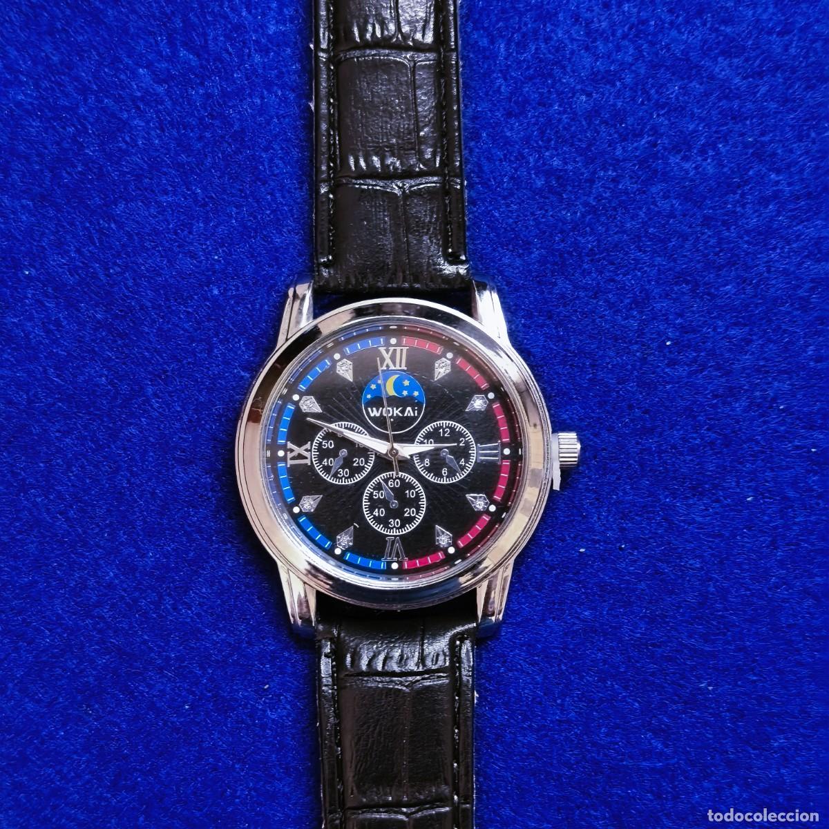 Montres: RELOJ CORREA CUERO NEGRO Y ACERO. WOKAI . ESFERA NEGRA.QUARTZ