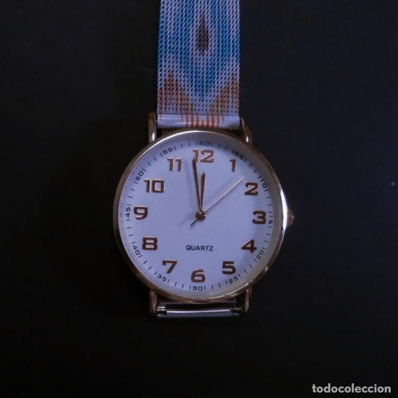 Relojes: RELOJ DE MALLA ACERO CON DIBUJOS Y CAJA ACERO DORADO.MARCA FEIC.ESFERA BLANCA-DORADA.QUARTZ