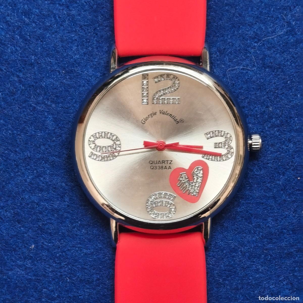 Relojes: RELOJ CORREA CAUCHO ROJO Y ACERO. GIORGIE VALENTIAN. ESFERA PLATEADA. QUARTZ