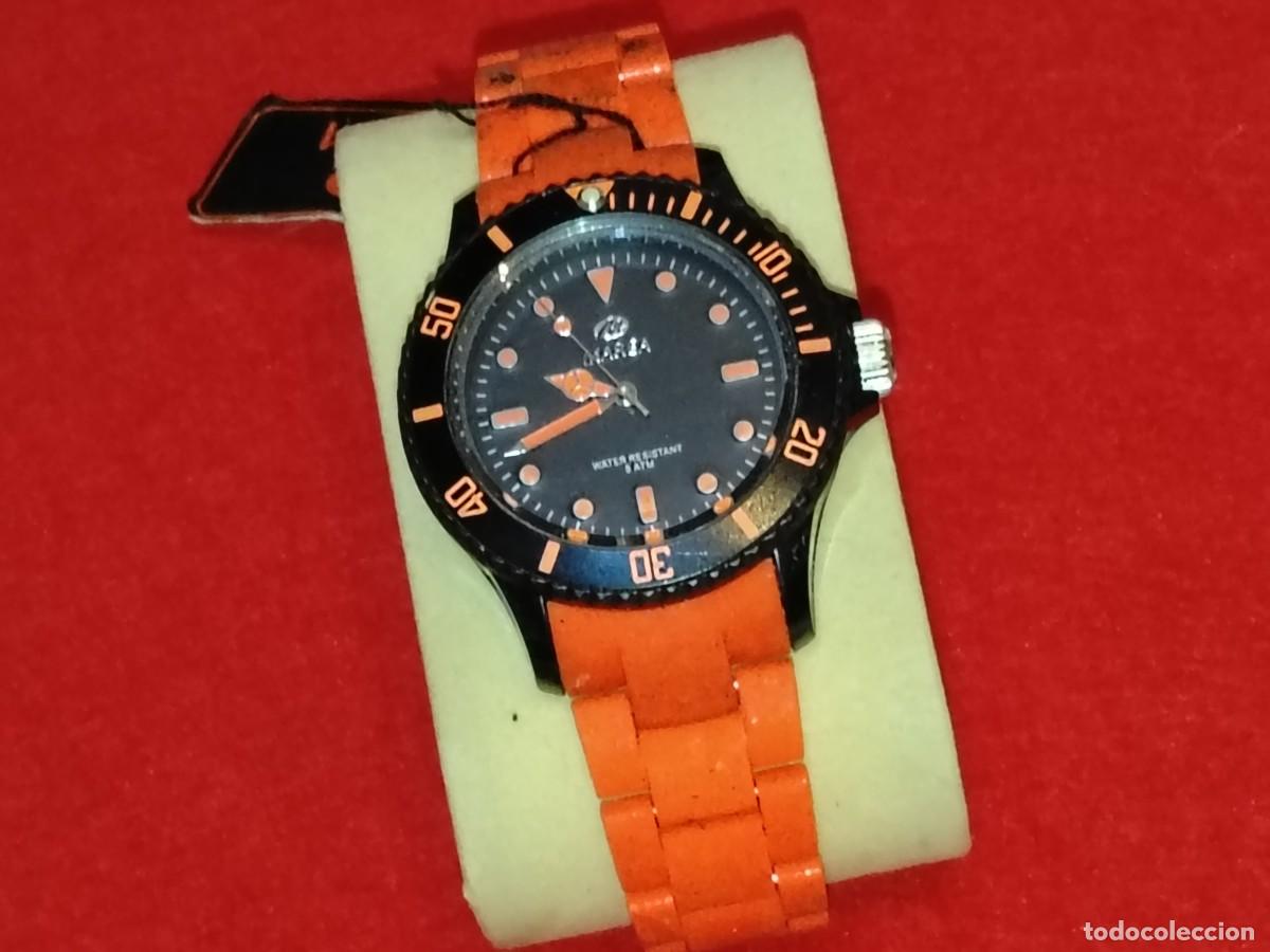 Relojes: LLAMATIVO RELOJ DE PULSERA MAREA CORREA SILICONA NARANJA Y ESFERA NEGRA,40147