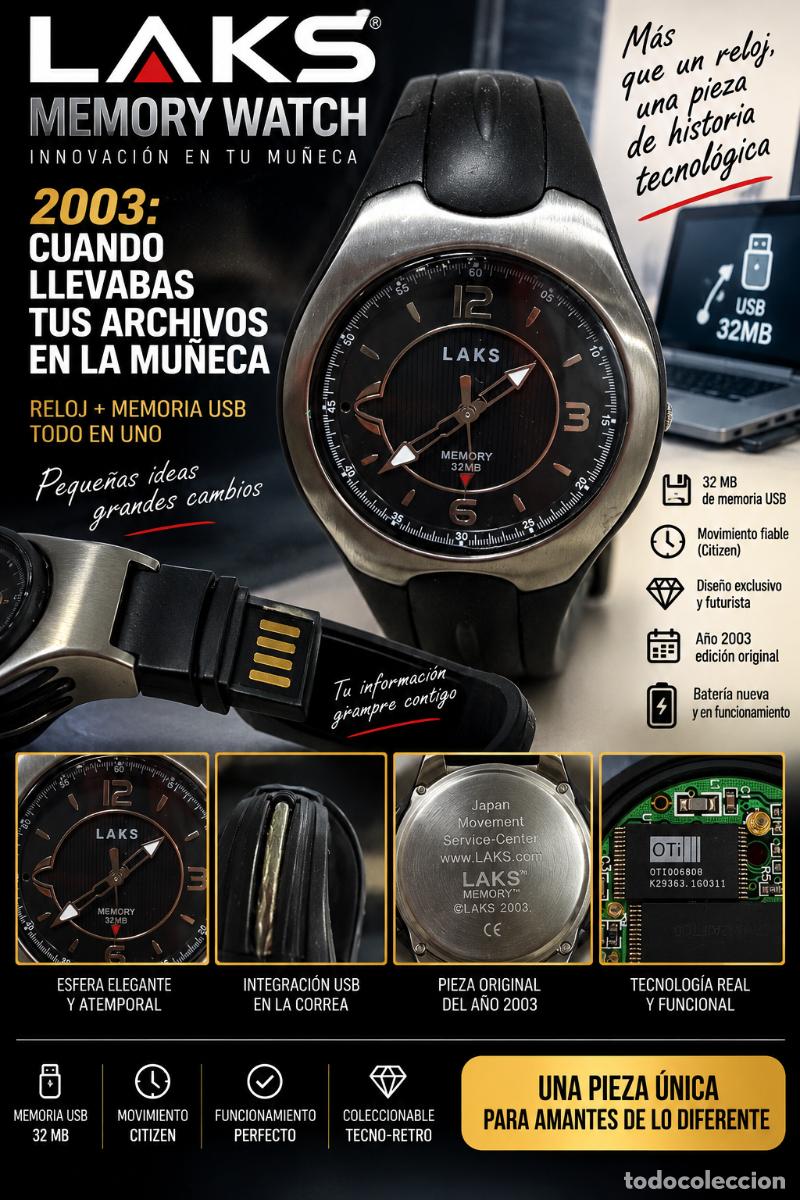 Relojes: LAKS Memory 32MB USB Watch 2003 &ndash; Reloj Retro Tech &ndash; Bater&iacute;a Nueva &ndash; Funcionando