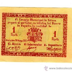 Reproducciones billetes y monedas: CONSEJO MUNICIPAL DE TOTANA (MURCIA) 1 PESETA (EMISIÓN 16 DE MAYO DE 1937). Lote 9435174