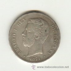 Reproducciones billetes y monedas: BONITA COPIA EN PLATA DE UN DURO DE AMADEO I 1871 *1871 MARCA DE JOYERO EN EL CANTO