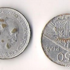 Reproducciones billetes y monedas: MONEDA FALSA DE LA EPOCA * 50 PTAS FRANCISCO FRANCO 1957*. Lote 62594864