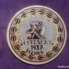 Reproducciones billetes y monedas: CARTÓN MONEDA DE USO PROVISIONAL - CUENCA - BEAMUD - 1937 - 20 CTS REPUBLICA ESPAÑOLA