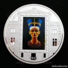 Reproducciones billetes y monedas: MONEDA MASTERPIECES OF ART REINA EGIPCIA NEFERITITI ISLANDS COOK 3 OZ CON BAÑO DE PLATA.. Lote 113688719