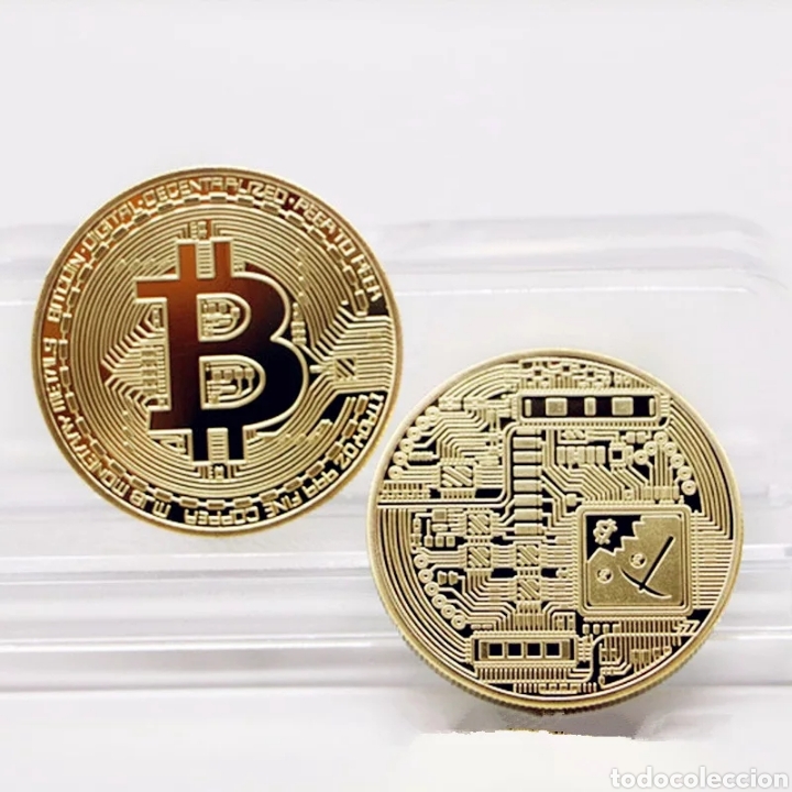 Reproducciones billetes y monedas: (C-A08) MONEDA BITCOIN CHAPADA - CON FUNDA - Foto 2