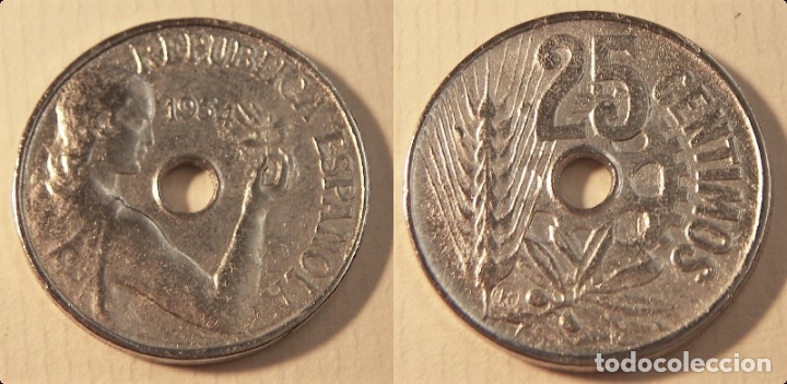 Reproductions Banknotes and Coins: Reproducci&oacute;n de una moneda de Dictadura de II republica 25 Centimos 1934