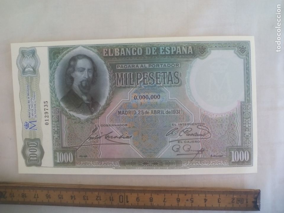 Replikate von Banknoten und M&uuml;nzen: GUERRAS DEL SIGLO XX BILLETE 1000 PESETAS. FACSIMIL.FNMT.