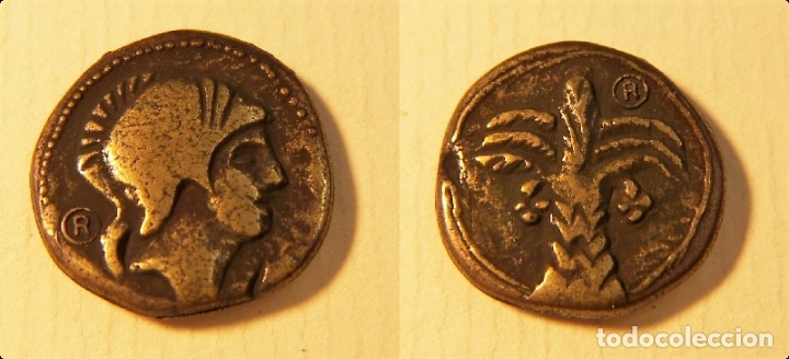 Reprodu&ccedil;&otilde;es notas e moedas: Reproducci&oacute;n de una moneda de Carthago Nova Divisor 221-218 ajc