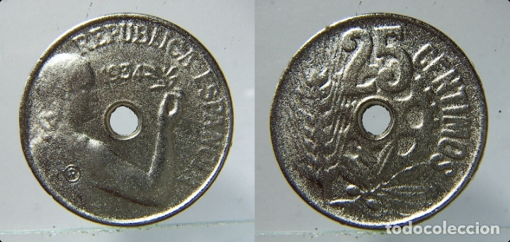 Reprodu&ccedil;&otilde;es notas e moedas: REPRODUCCI&Oacute;N DE 25 CENTIMOS  DE II REPUBLICA 1934