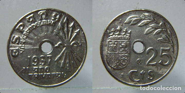 Reprodu&ccedil;&otilde;es notas e moedas: REPRODUCCI&Oacute;N DE 25 CENTIMOS GOBIERNO DE BURGOS 1937