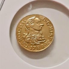 Reproducciones billetes y monedas: MONEDA DE 2 ESCUDOS DE ORO CHAPADO CARLOS III- MADRID 1788 - BONITA Y ESCASA - 15.MM DIAMETRO. Lote 349253049