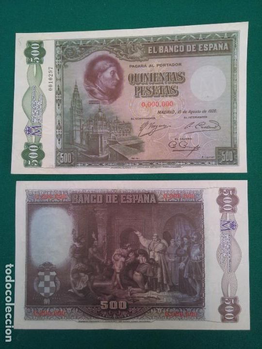 Replikate von Banknoten und M&uuml;nzen: 500 PESETAS - 15/08/1928 - FACSIMIL IMPRESO POR LA REAL CASA DE LA MONEDA Y TIMBRE