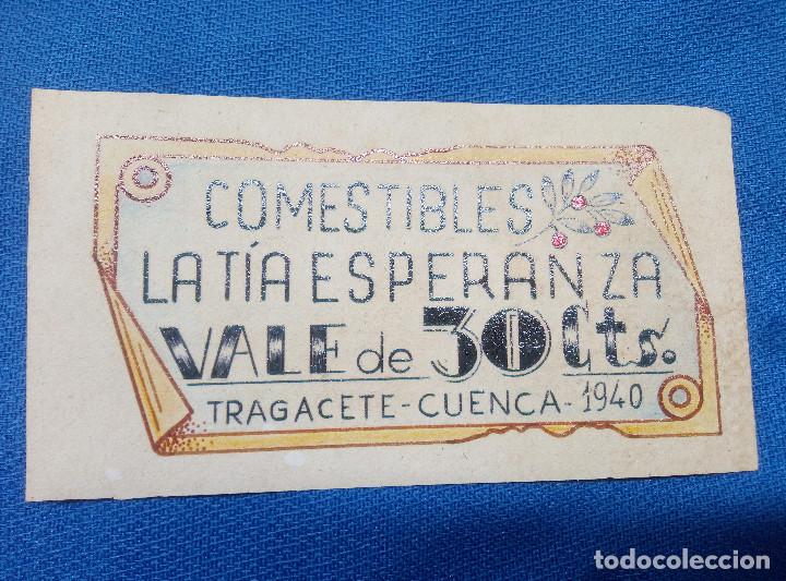 Reproductions Banknotes and Coins: BILLETE LOCAL TRAGACETE ( CUENCA ) 1940, COMESTIBLES LA TIA ESPERANZA VALE DE 30 CENTIMOS.