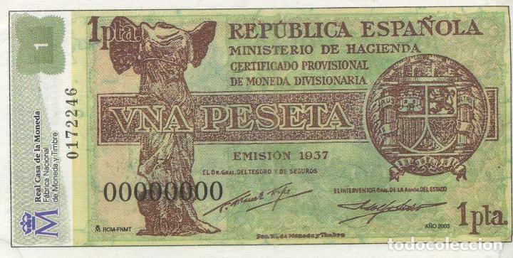Reprodu&ccedil;&otilde;es notas e moedas: REPRODUCCI&Oacute;N BILLETE 1 PESETA (1937). MINISTERIO DE HACIENDA BILL-735