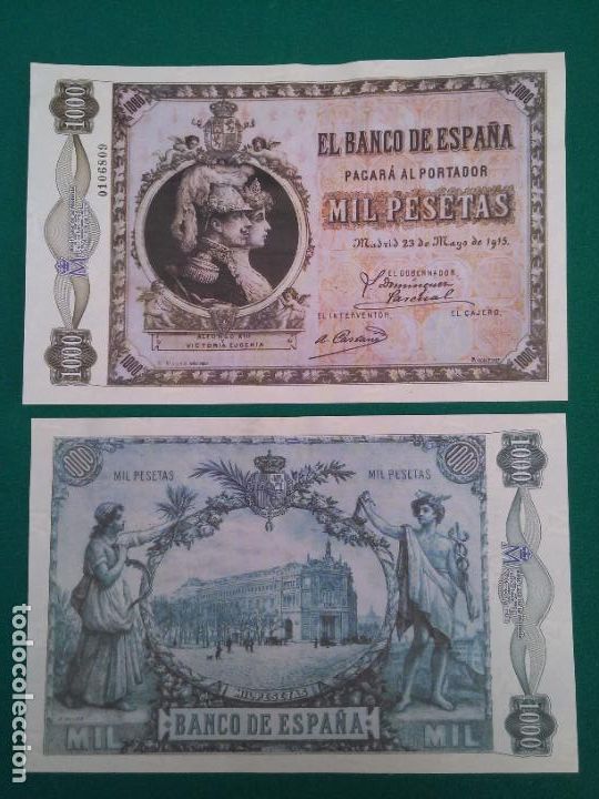 Reprodu&ccedil;&otilde;es notas e moedas: 1000 PESETAS - 23/05/1915 - FACSIMIL IMPRESO POR LA REAL CASA DE LA MONEDA Y TIMBRE