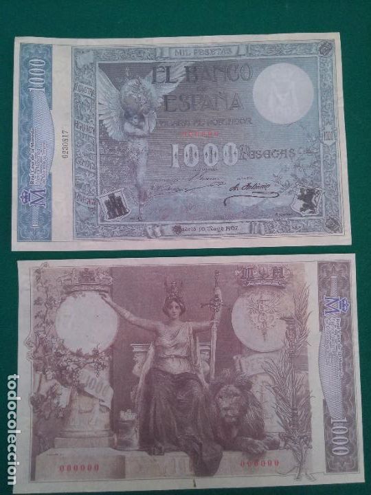 Reprodu&ccedil;&otilde;es notas e moedas: 1000 PESETAS - 10/05/1907 - FACSIMIL IMPRESO POR LA REAL CASA DE LA MONEDA Y TIMBRE
