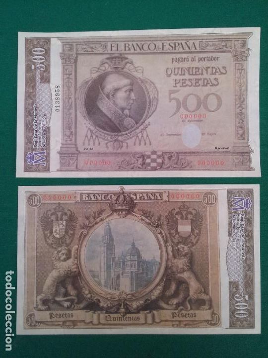 Reprodu&ccedil;&otilde;es notas e moedas: 500 PESETAS - JIMENEZ DE CISNEROS - FACSIMIL IMPRESO POR LA REAL CASA DE LA MONEDA Y TIMBRE