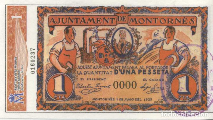 Riproduzioni banconote e monete: REPRODUCCI&Oacute;N BILLETE 1 PESETA (1937). MONTORNES. BILL-760 ,2