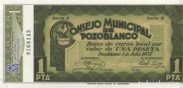 Reprodu&ccedil;&otilde;es notas e moedas: REPRODUCCI&Oacute;N BILLETE 1 PESETA (1937). POZOBLANCO. BILL-766 ,2