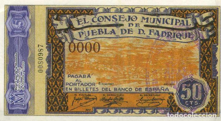 Reprodu&ccedil;&otilde;es notas e moedas: REPRODUCCI&Oacute;N BILLETE 50 C&Eacute;NTIMOS (1937). PUEBLO DE DON FADRIQUE BILL-767