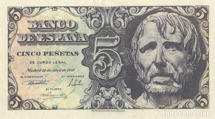 Reproductions Banknotes and Coins: REPRODUCCI&Oacute;N BILLETE 5 PESETAS (1947). . BILL-827