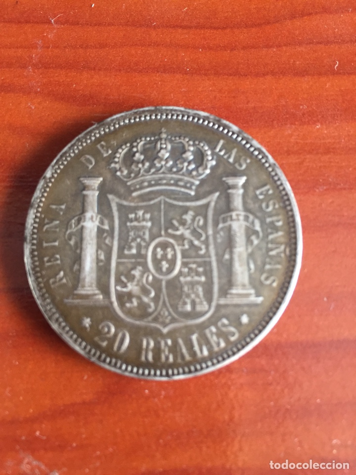 Reproducciones billetes y monedas: Moneda 20 reales 1855 - Foto 2