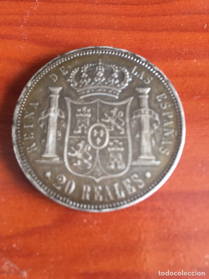 Reproducciones billetes y monedas: Moneda 20 reales 1855 - Foto 3