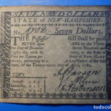 Reproducciones billetes y monedas: ANTIGUO BILLETE AMERICANO AÑO 1780 - SEVEN DOLLARS - STATE OF NEW-HAMPSHIRE - COPY - REPRODUCCIÓN