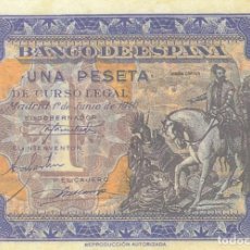Reproduções notas e moedas: BILLETE FACSIMIL 102B - HERNÁN CORTÉS A CABALLO - 1 PTA - 1 JUNIO 1940 - VALOR 170€. Lote 242872625