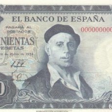 Reproduções notas e moedas: BILLETE FACSIMIL 145B - IGNACIO ZULOAGA Y VISTA DE TOLEDO - 500 PTAS - 22 JULIO 1954 - VALOR 950€. Lote 242912995