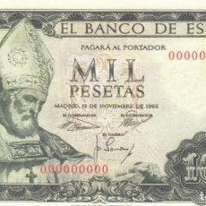 Reproduções notas e moedas: BILLETE FACSIMIL 155A - SAN ISIDORO - 1000 PTAS - 19 NOVIEMBRE 1965 - VALOR 450€. Lote 242917050