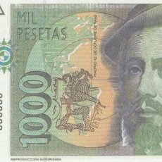 Reproduções notas e moedas: BILLETE FACSIMIL 162 - HERNÁN CORTÉS Y FCO. PIZARRO -1000 PTAS - 12 OCTUBRE 1992 -VALOR 12€. Lote 242919045