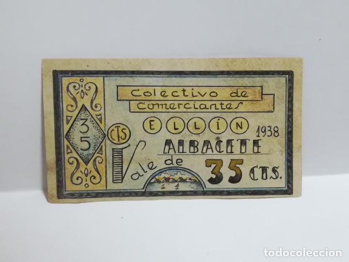 Reprodu&ccedil;&otilde;es notas e moedas: COLECTIVO DE COMERCIANTES. VALE 35 CENTIMOS. ELLIN. 1938. ALBACETE. VER DORSO