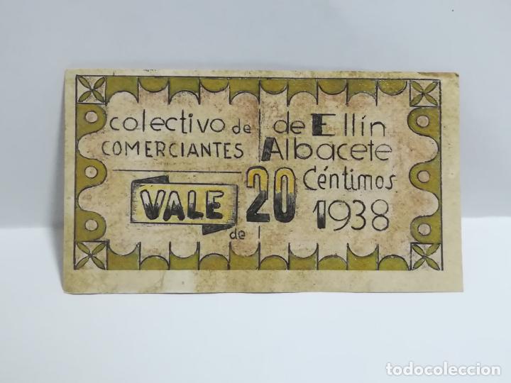 Reproductions billets et monnaies: COLECTIVO DE COMERCIANTES. VALE 20 CENTIMOS. ELLIN. 1938. ALBACETE. VER DORSO
