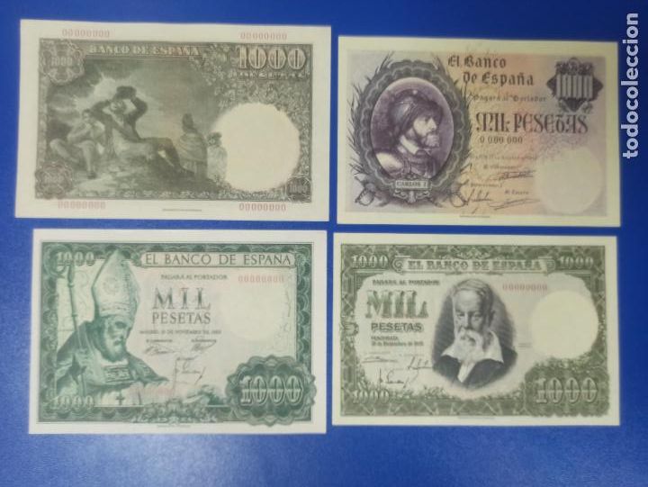 Replikate von Banknoten und M&uuml;nzen: LOTE 4 BILLETES - EJEMPLARES FASCIMIL - 1000 PESETAS - NUMERACION 0