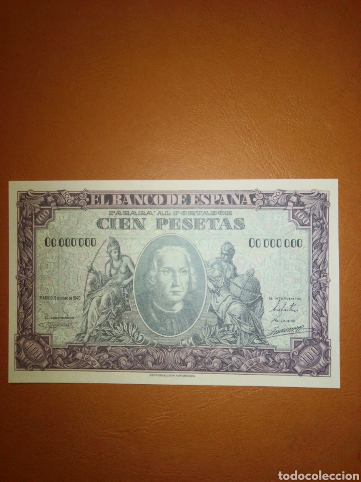 Reproducciones billetes y monedas: Cien pesetas 1940 Facsimil - Foto 1