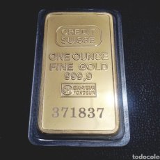 Reproduções notas e moedas: LINGOTE CHAPADO EN ORO 24K GOLD 999,9 CRÉDITO SUIZO. Lote 329728283