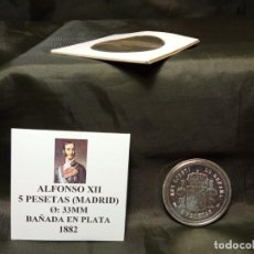 Reproducciones billetes y monedas: REPRODUCCIÓN ALFONSO XII 5 PESETAS MADRID 33MM BAÑADA EN PLATA 1892