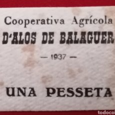 Reproducciones billetes y monedas: ALOS DE BALAGUER. COOPERATIVA AGRICOLA. 1 PESSETA. Lote 348292798