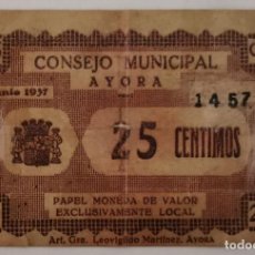 Reproduções notas e moedas: BILLETE LOCAL 25 CÉNTIMOS AYORA (VALÈNCIA) 1937. Lote 361280780