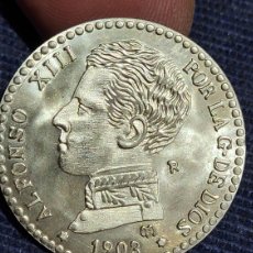 Reproducciones billetes y monedas: ANTIGUA MONEDA PLATA ALFONSO XLLL 1903 REPRODUCCIÓN. Lote 362679885
