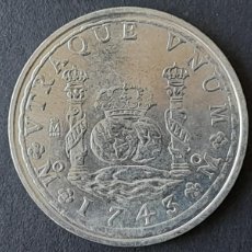 Riproduzioni banconote e monete: MONEDA 8 REALES DE MEJICO FELIPE V, 1743, CON BAÑO DE PLATA PURA, Y CERTIFICADO DE AUTENTICIDAD FNMT