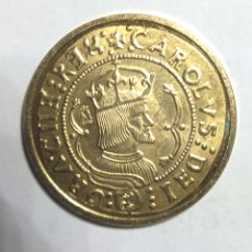 Reproducciones billetes y monedas: RÉPLICA MONEDA CARLOS I -VALENCIA- _--BAÑADA ORO 24 KT. ,CECA REAL CASA DE LA MONEDA FNMT. Lote 396853084