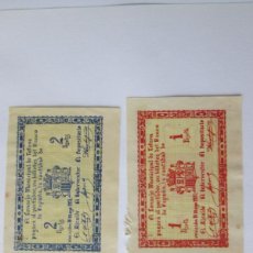 Reproducciones billetes y monedas: DOS BILLETES LOCALES DE 1 PESETA Y 2 PESETAS TOTANA 1937