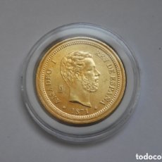 Reproducciones billetes y monedas: MONEDA DE ORO AMADEO I DE ESPAÑA 1871 - 24KT. Lote 400294724