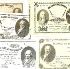 Reproducciones billetes y monedas: GRAN COLECCION DE 71 BILLETES DE ESPAÑA HISTORIA DE LA PESETA REPRODUCCION A TAMAÑO NORMAL VER FOTOS