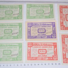 Reproducciones billetes y monedas: 8 BILLETES GUERRA CIVIL - JUNIO 1937 / 3 TIPOS DE VALORES - CONSEJO MUNICIPAL ALCAÑIZ / ¡MIRA FOTOS!